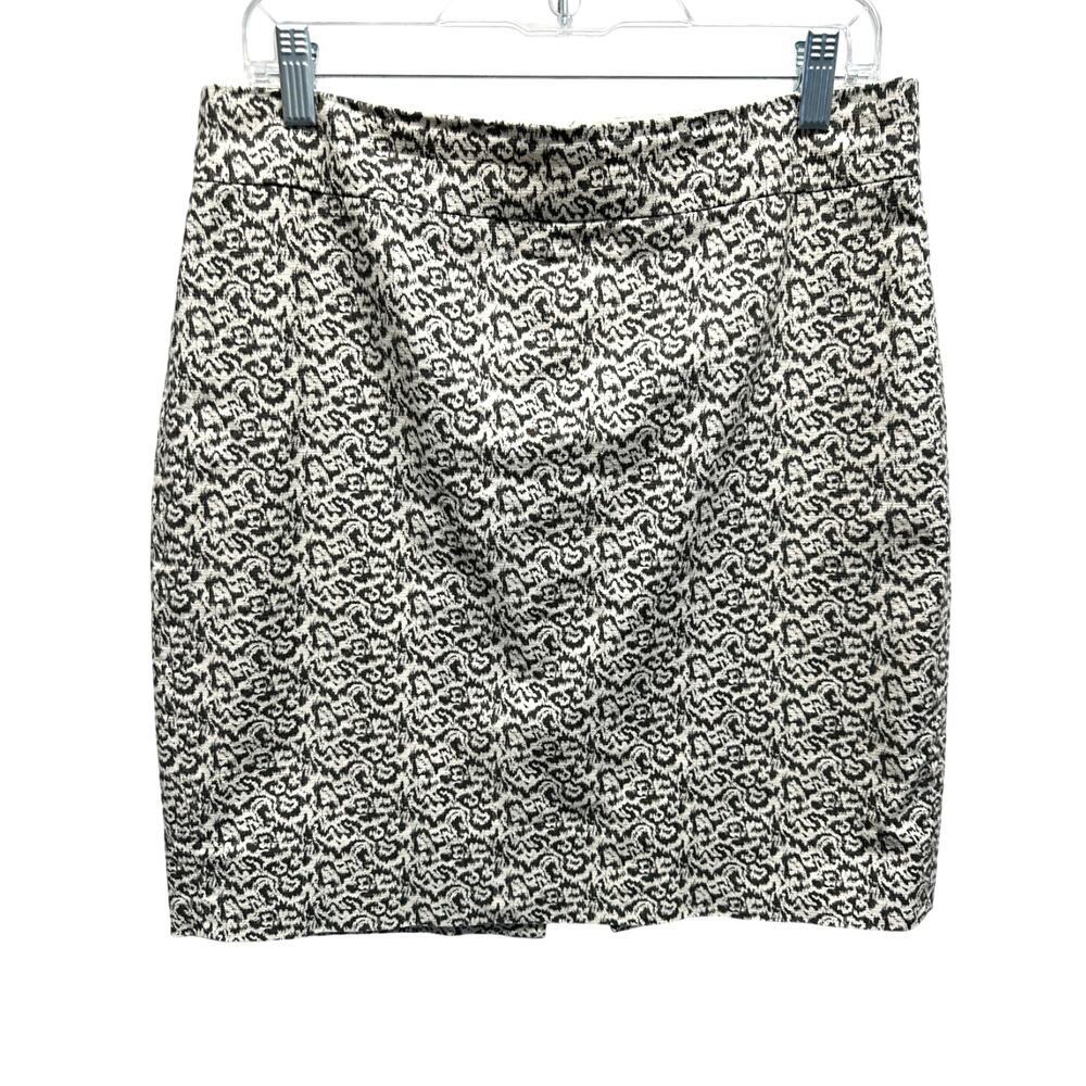 J Crew Women Skirt 10 Cream Black Mod Wife Career Pencil Knee Lined Spandex
